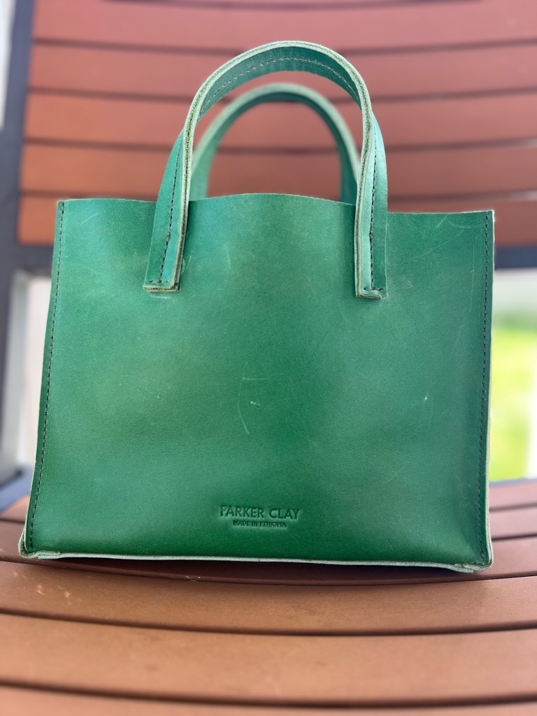 Parker Clay Green Leather Mini Tote Bag | Made In Ethiopia | Structured | Euc
